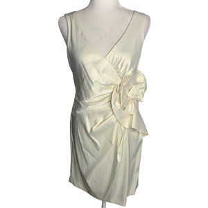 Max and Cleo Sleeveless Cocktail Dress 4 Cream V Neck Rosette Lined Zipper
